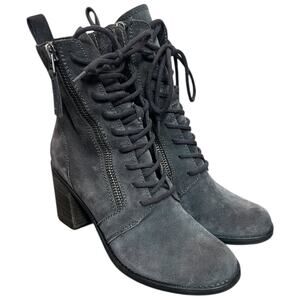 Dolce Vita Gray Suede Lace Up Ankle Boots Block Heel Side Zip - 9